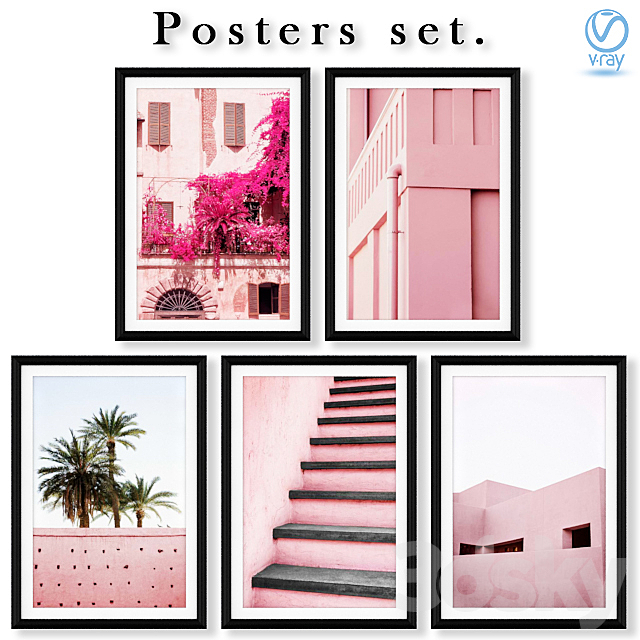 Collection of posters with pink architecture. 3DSMax File - thumbnail 1