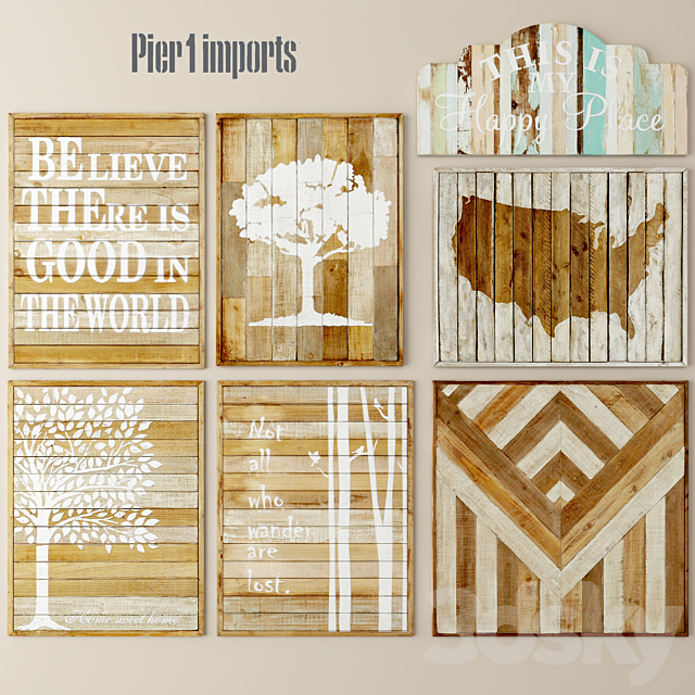 decor. boards. paintings. set. wall. signboard. wall decor. plank panels. wood decor. boards. wooden wall. panel. slats 3DSMax File - thumbnail 1