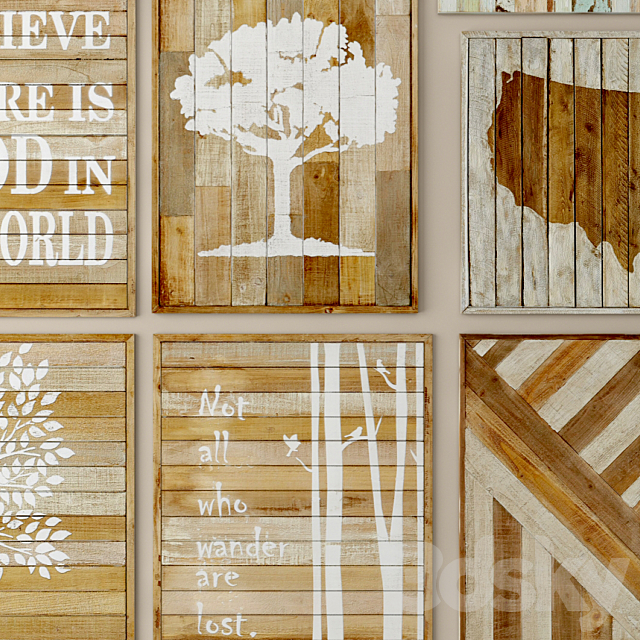 decor. boards. paintings. set. wall. signboard. wall decor. plank panels. wood decor. boards. wooden wall. panel. slats 3DSMax File - thumbnail 2