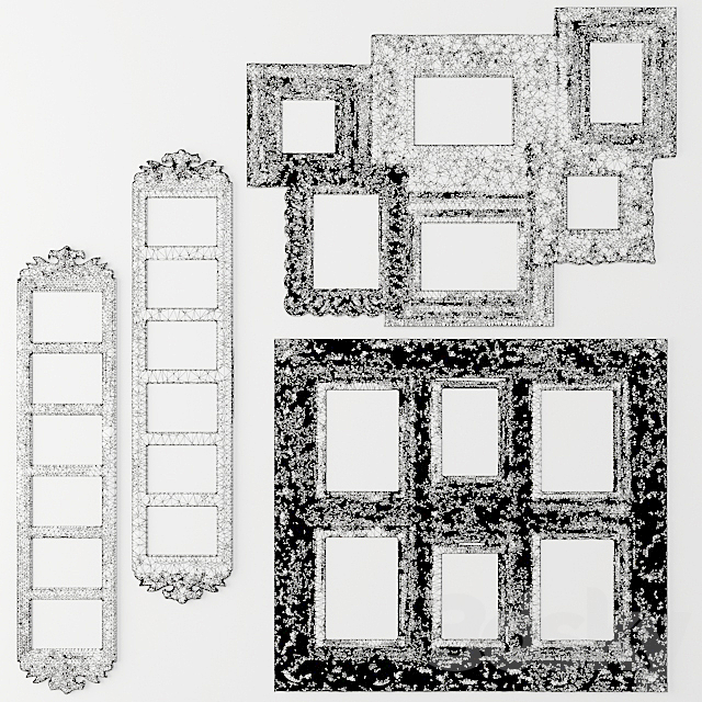 Decor. Set. Frames. classic frames. pictures. set. bleached. white. decorative. wooden 3DSMax File - thumbnail 3