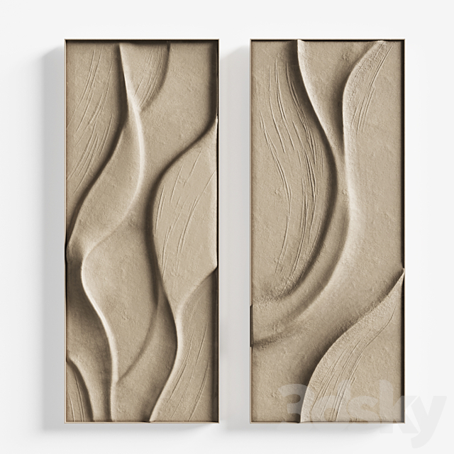 Folded wall art set 02 in three colors 3DS Max Model - thumbnail 3