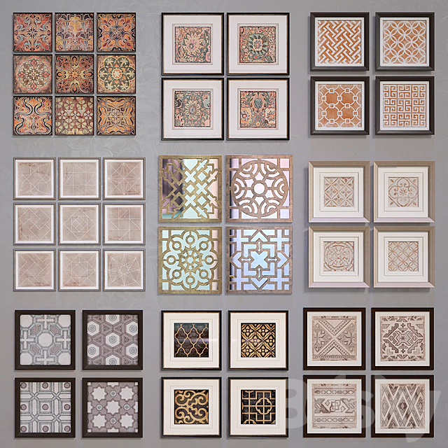 Framed ornamentals. 9 sets. 46 things 3DSMax File - thumbnail 1