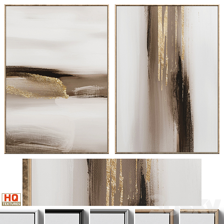 Gold And Brown Accent Abstract Wall Art C-549 3DS Max Model - thumbnail 3