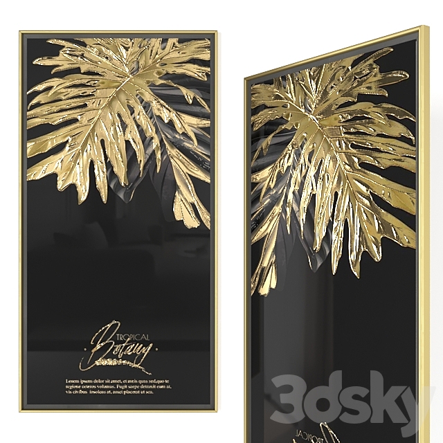 Golden black leaves wall art 3DS Max Model - thumbnail 3