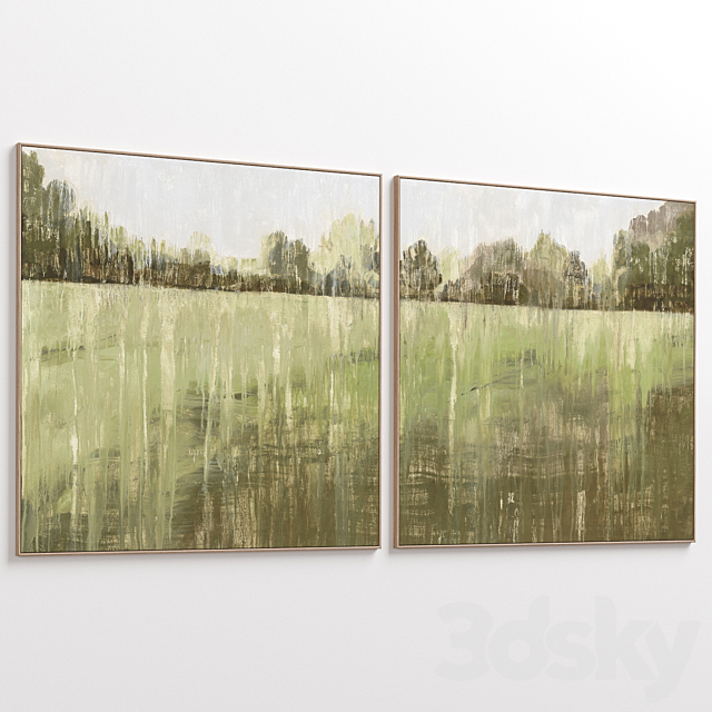 Green Accent Abstract Landscape Large Wall Art C-552 3DS Max Model - thumbnail 3