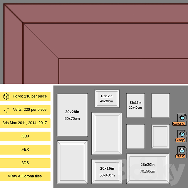 Interior Picture Frames Set-56 3DS Max Model - thumbnail 5