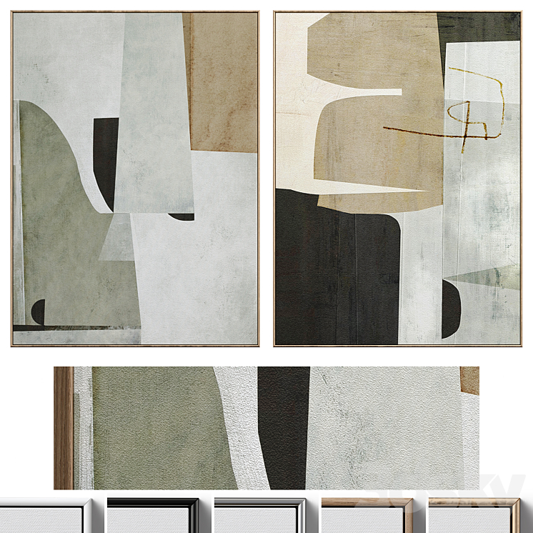 Large Mid-Century Abstract Neutral Wall Art C-410 3DS Max Model - thumbnail 3