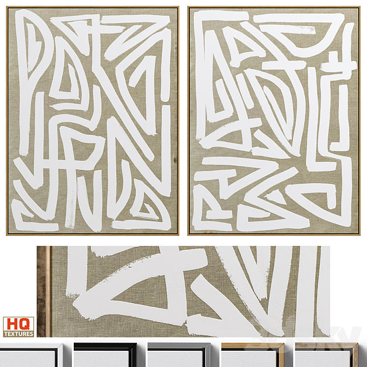 Large Mid-Century Abstract Neutral Wall Art C-446 3DS Max Model - thumbnail 1