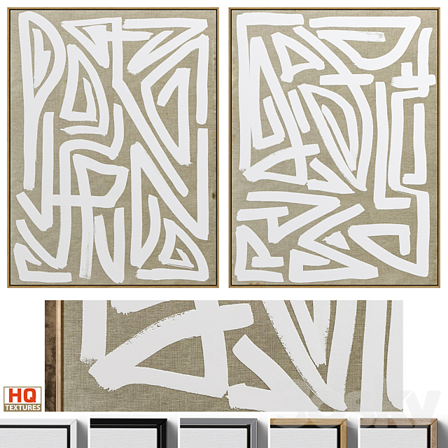 Large Mid-Century Abstract Neutral Wall Art C-446 3DSMax File - thumbnail 1