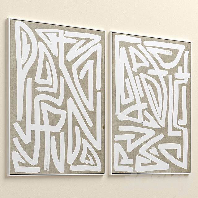 Large Mid-Century Abstract Neutral Wall Art C-446 3DSMax File - thumbnail 6