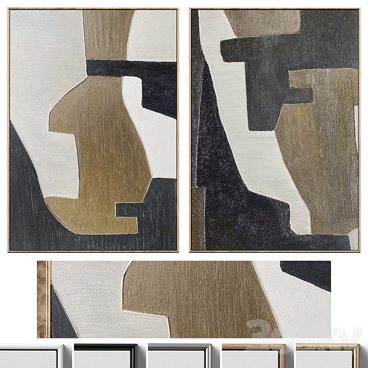 Large Mid-Century Abstract Neutral Wall Art C-525 3DS Max Model - thumbnail 1