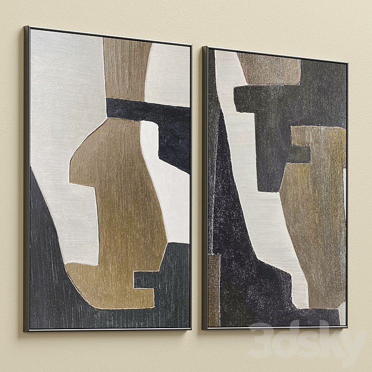 Large Mid-Century Abstract Neutral Wall Art C-525 3DS Max Model - thumbnail 2