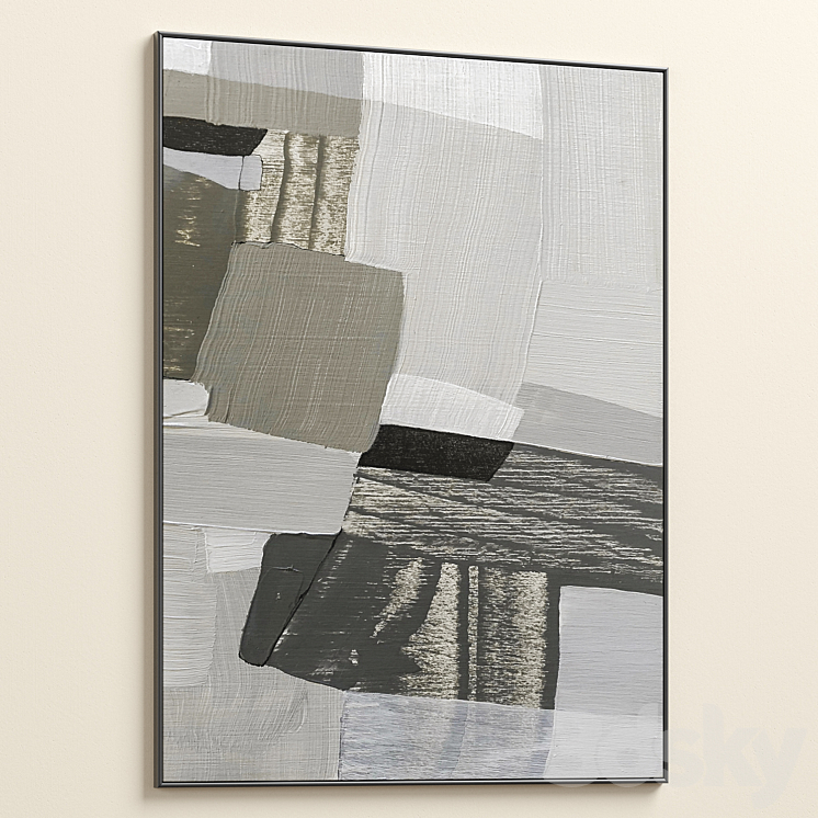 Large Mid-Century Abstract Neutral Wall Art C-674 3DS Max Model - thumbnail 2