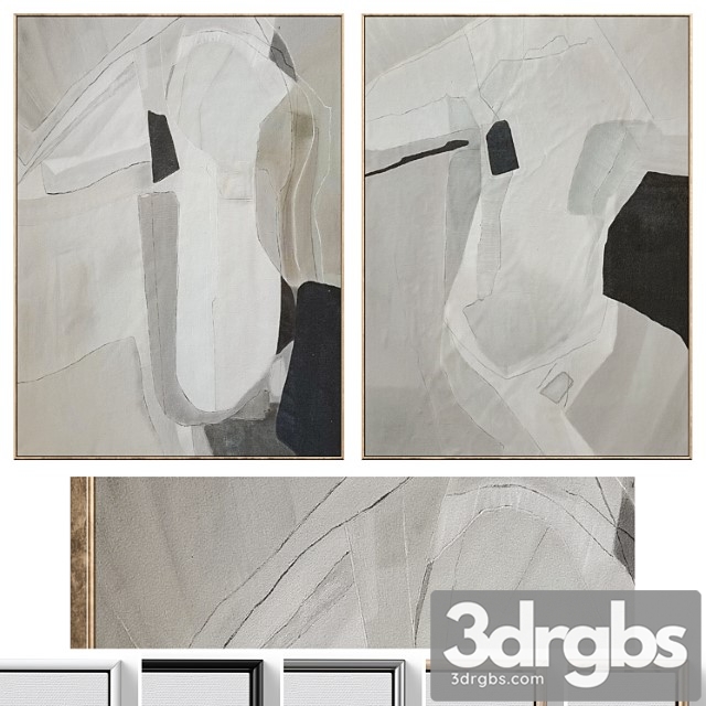 Large mid-century abstract neutral wall art c-864 - thumbnail 1