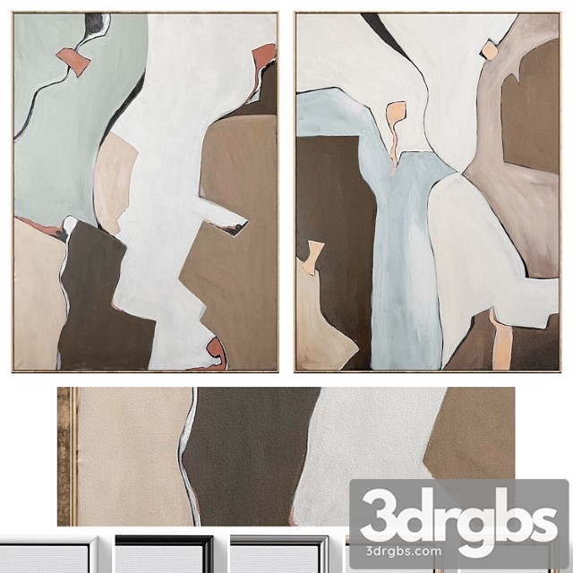 Large Mid Century Abstract Neutral Wall Art C 871 3dsmax Download - thumbnail 1