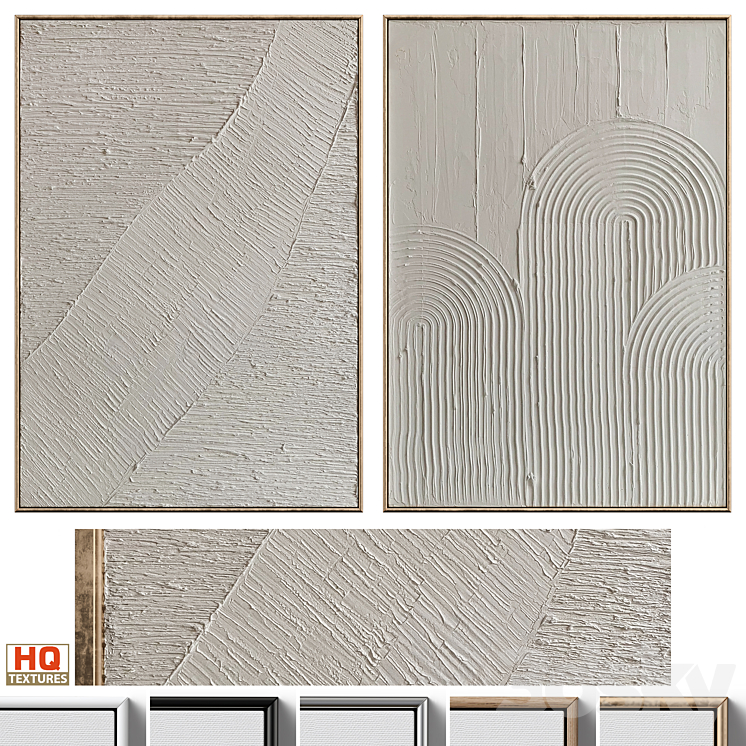 Mid-Century Beige Textural Plaster Wall Art C-460 3DS Max Model - thumbnail 1