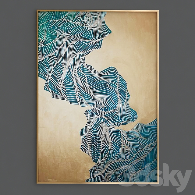 Modern simple abstract print ink gold lines Canvas Painting Picture 3ds Max - thumbnail 2