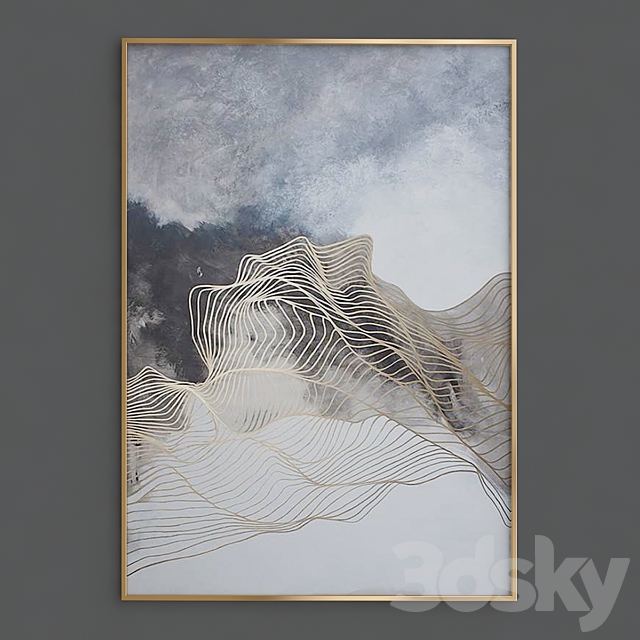 Modern simple abstract print ink gold lines Canvas Painting Picture 3ds Max - thumbnail 3