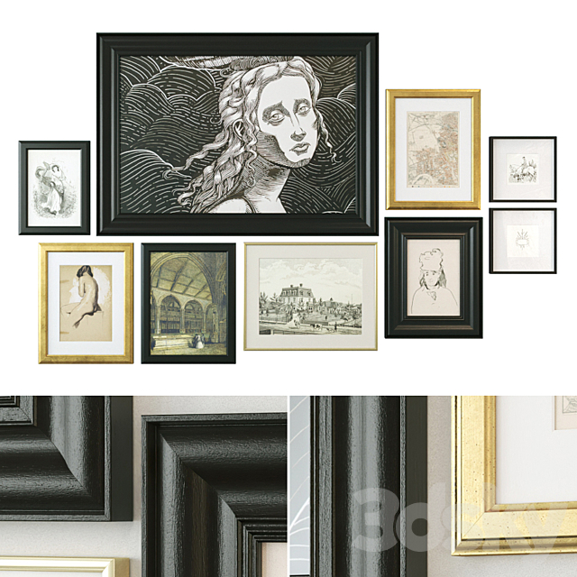 Paintings in classic frames 3ds Max - thumbnail 1