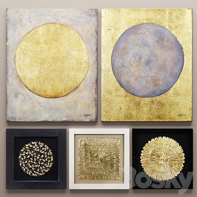 paintings Set RENWIL. luxury. frame. wall decor. decoration. gold decor. circle. luxury 3DSMax File - thumbnail 1