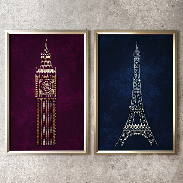 Panel Eiffel Tower and Big Ben 3DSMax File - thumbnail 1