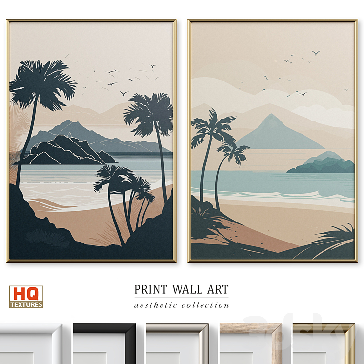 Peaceful Beach Travel Poster Wall Art P-642 3DS Max Model - thumbnail 3