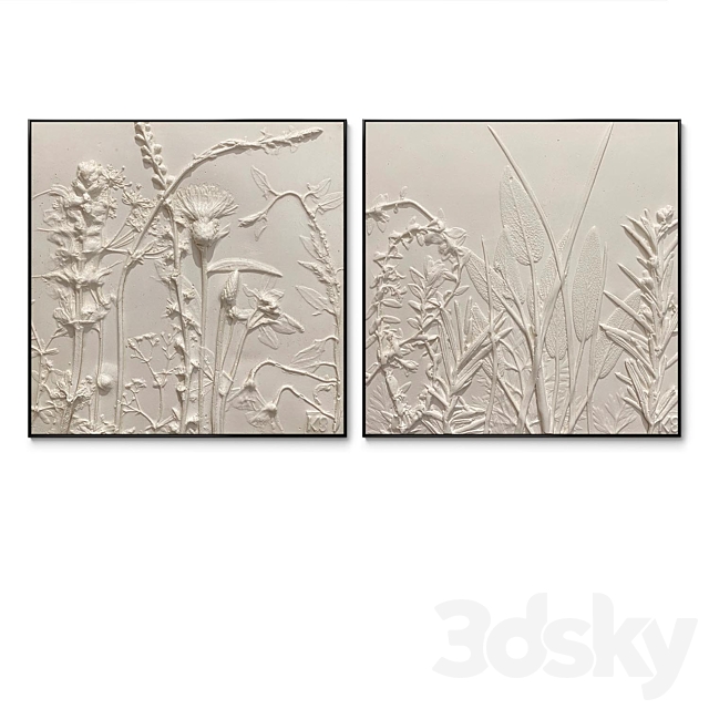 Plaster two square photo frames D-176 3DS Max Model - thumbnail 4