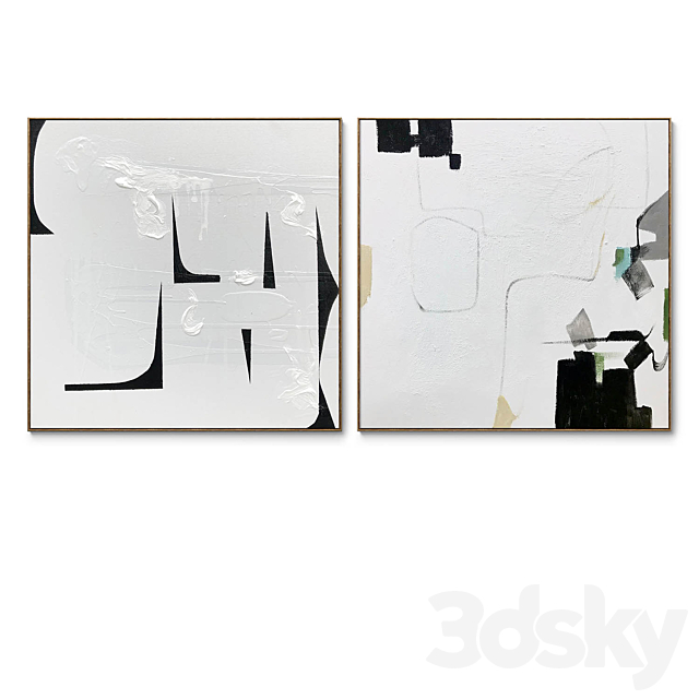 Plaster two square photo frames D-182 3ds Max - thumbnail 3