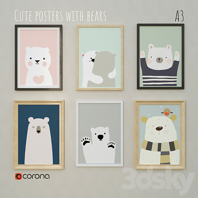 Posters in the nursery with bears 3DSMax File - thumbnail 1