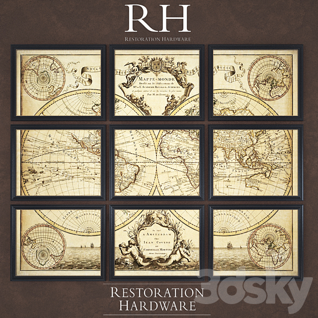 Restoration Hardware L’isle’s 1720 World Map Frames 3DS Max Model - thumbnail 2