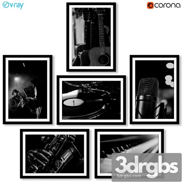 Series of Black and White Musical Instrument Posters 3dsmax Download - thumbnail 1