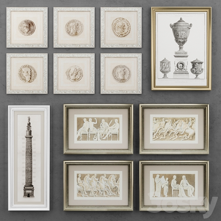 Set of antique paintings 3DS Max - thumbnail 1