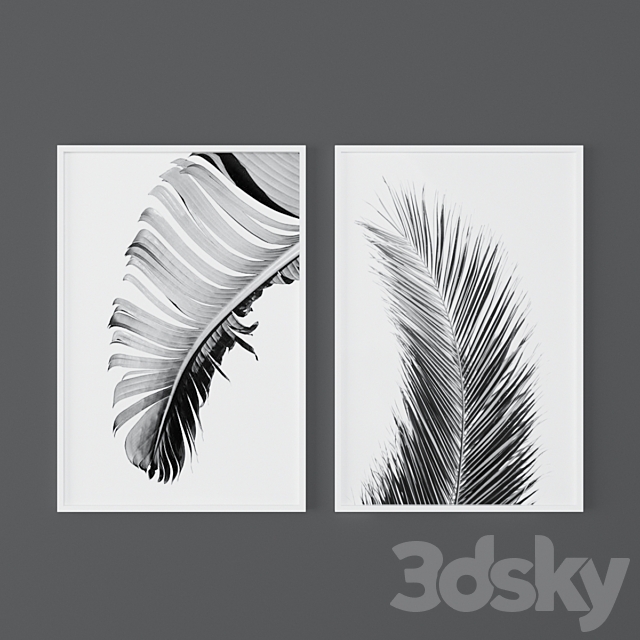 Set of black and white tropical prints 3ds Max - thumbnail 3