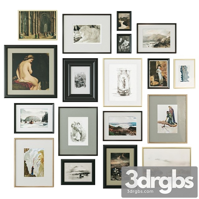 Set Of Paintings In Classic Frames 3dsmax Download - thumbnail 1