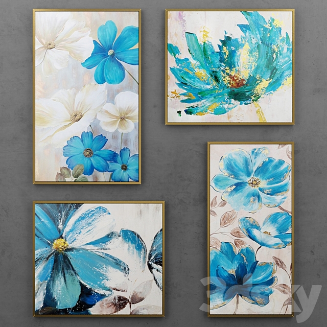 Set of paintings with blue flowers 3DSMax File - thumbnail 1