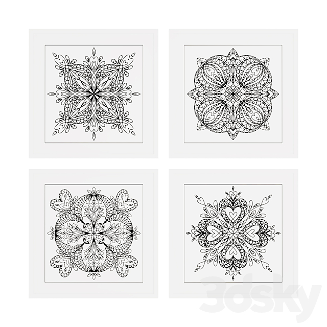 Set of pictures with mandalas 3ds Max - thumbnail 3