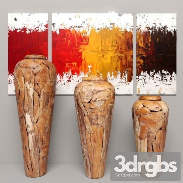 Teak Wood Vase Set 3dsmax Download - thumbnail 1