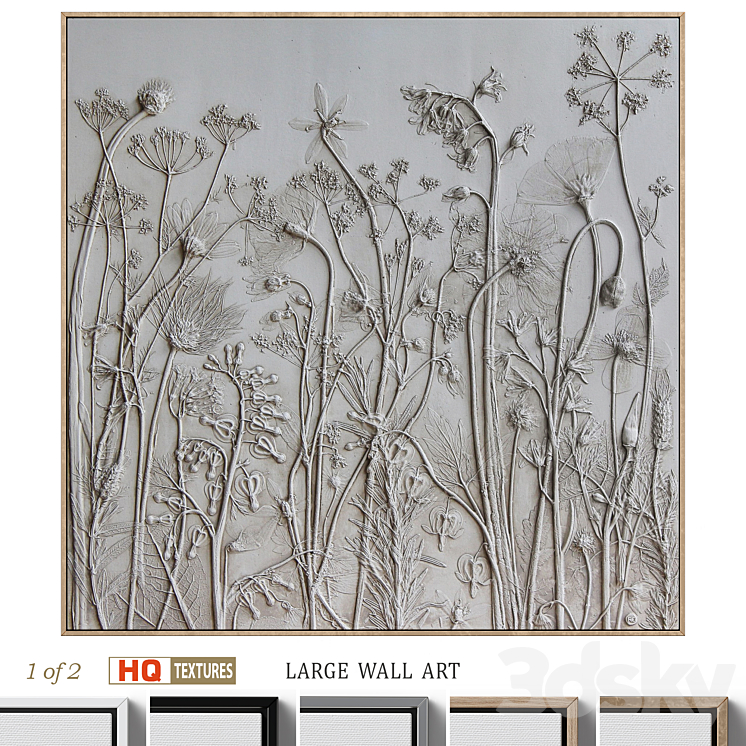 Textural Plaster Wildflowers Boho Wall Art C-508 3DS Max Model - thumbnail 3