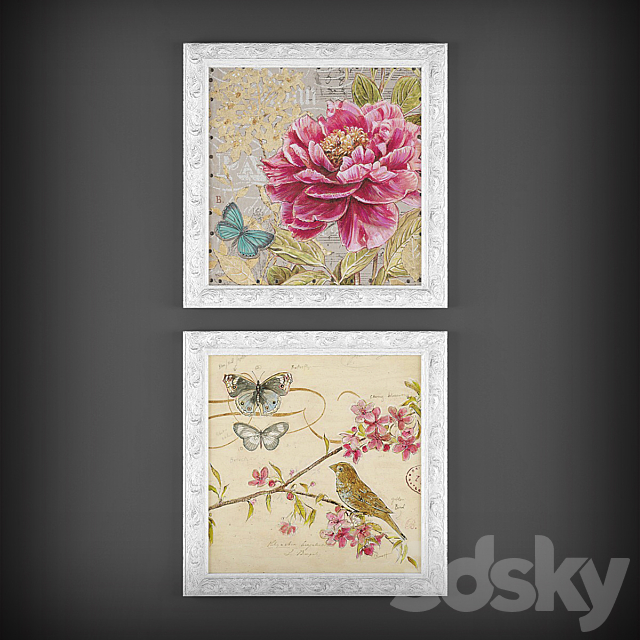 The collection of paintings “Birds and Flowers” 3DSMax File - thumbnail 3