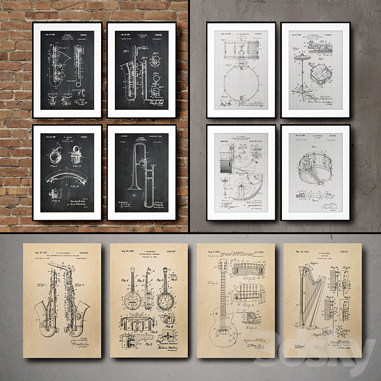 The picture in the frame. 115. Collection of Musical Instruments 3DS Max - thumbnail 1