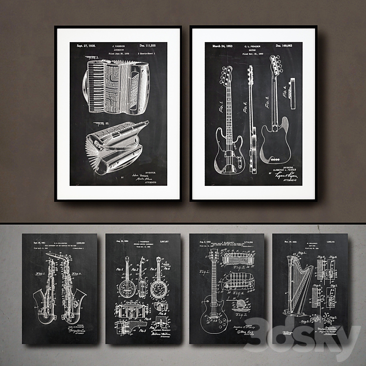 The picture in the frame. 115. Collection of Musical Instruments 3DS Max - thumbnail 2