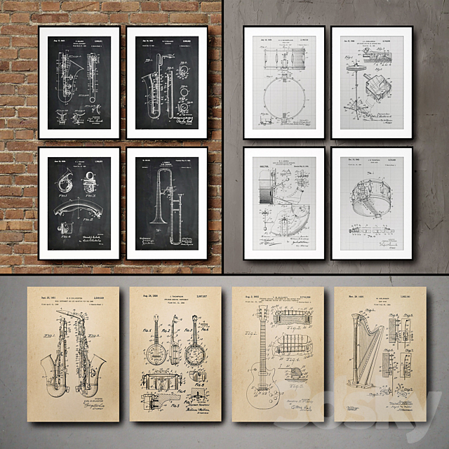 The picture in the frame. 115. Collection of Musical Instruments 3DSMax File - thumbnail 1