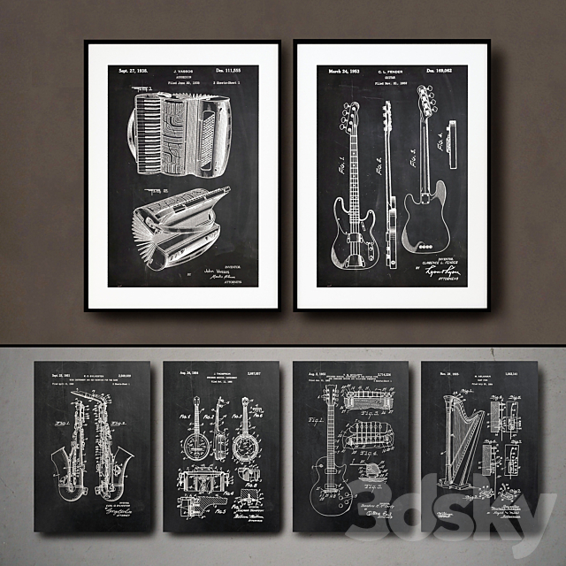 The picture in the frame. 115. Collection of Musical Instruments 3DSMax File - thumbnail 2