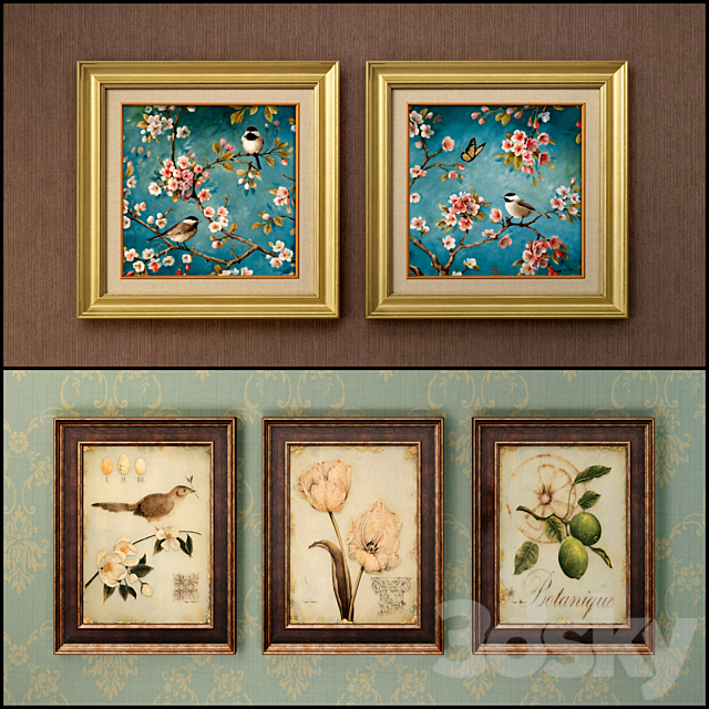 The picture in the frame: 13 pieces (collection 62) Birds 3DS Max Model - thumbnail 1