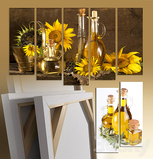 Triptych oil sunflowers 3ds Max - thumbnail 1