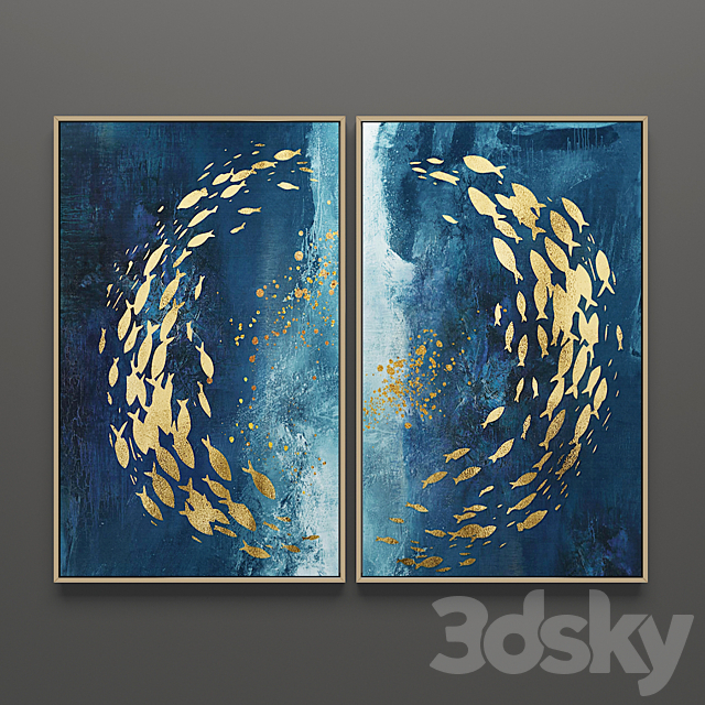 Triptych paintings set 56 3ds Max - thumbnail 1