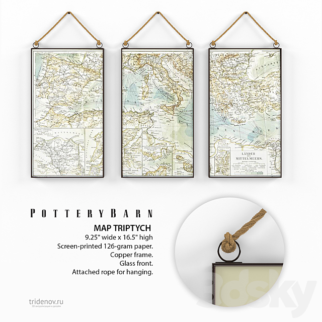 Triptych with maps Pottery Barn 3ds Max - thumbnail 1