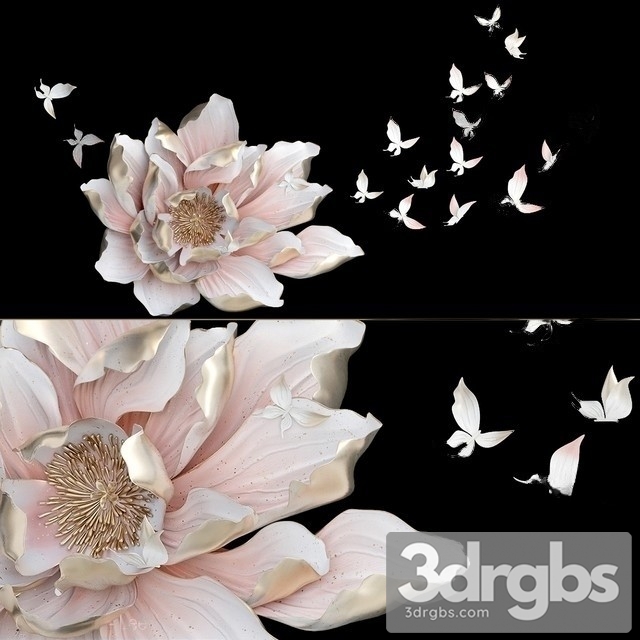 Wall Decor Flower Butterfly 3dsmax Download - thumbnail 1