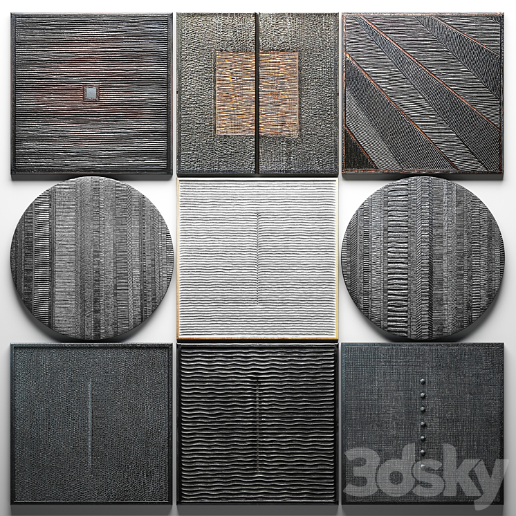 Wood Wall Sculpture wall decor a set of paintings luxury panels loft black painting eco design natural decor wooden interior stylish carving 3DS Max - thumbnail 1