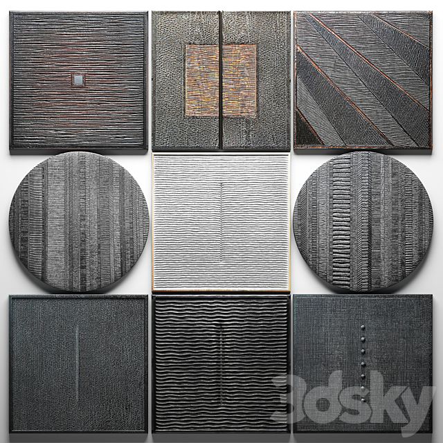 Wood Wall Sculpture. wall decor. a set of paintings. luxury. panels. loft. black painting. eco design. natural decor. wooden. interior. stylish. carving 3DSMax File - thumbnail 1